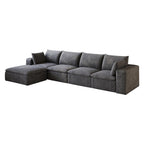 134" Gray Corduroy Modular Sofa With Ottoman And Toss Pillows