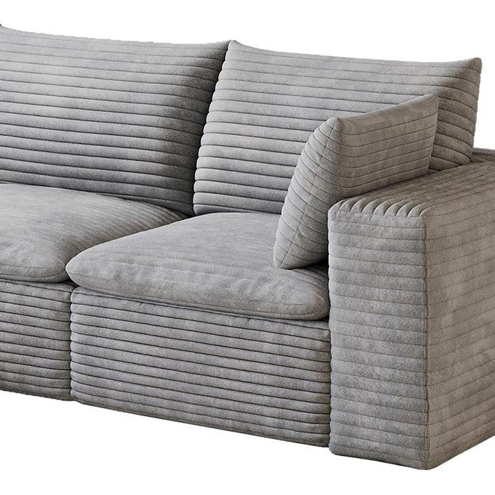 102" Gray Corduroy Modular Sofa With Ottoman And Toss Pillows