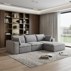 102" Gray Corduroy Modular Sofa With Ottoman And Toss Pillows