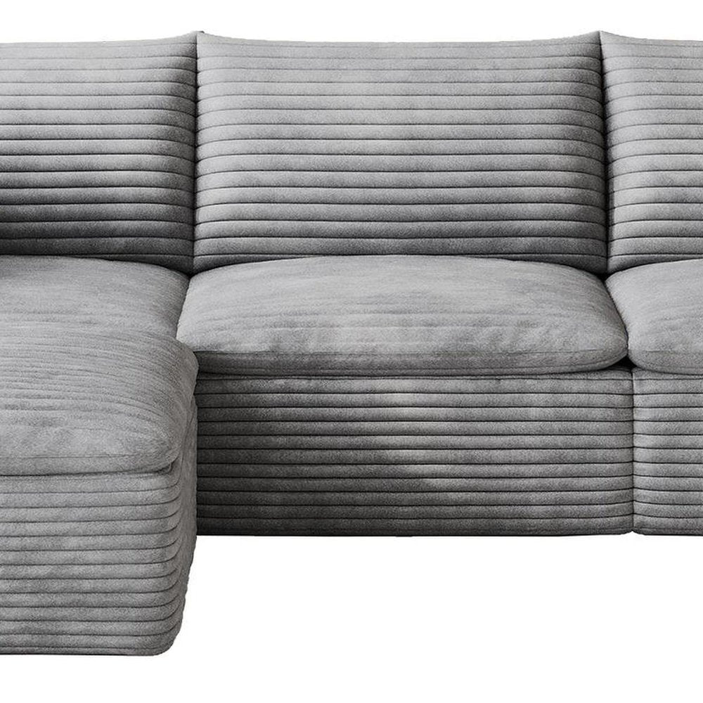 102" Gray Corduroy Modular Sofa With Ottoman And Toss Pillows