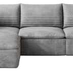 102" Gray Corduroy Modular Sofa With Ottoman And Toss Pillows