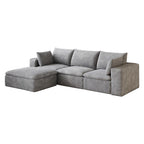102" Gray Corduroy Modular Sofa With Ottoman And Toss Pillows