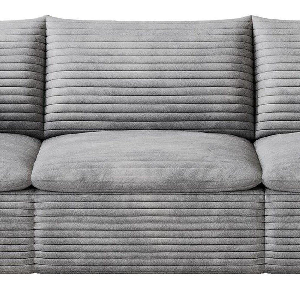 102" Gray Corduroy Modular Sofa With Toss Pillows