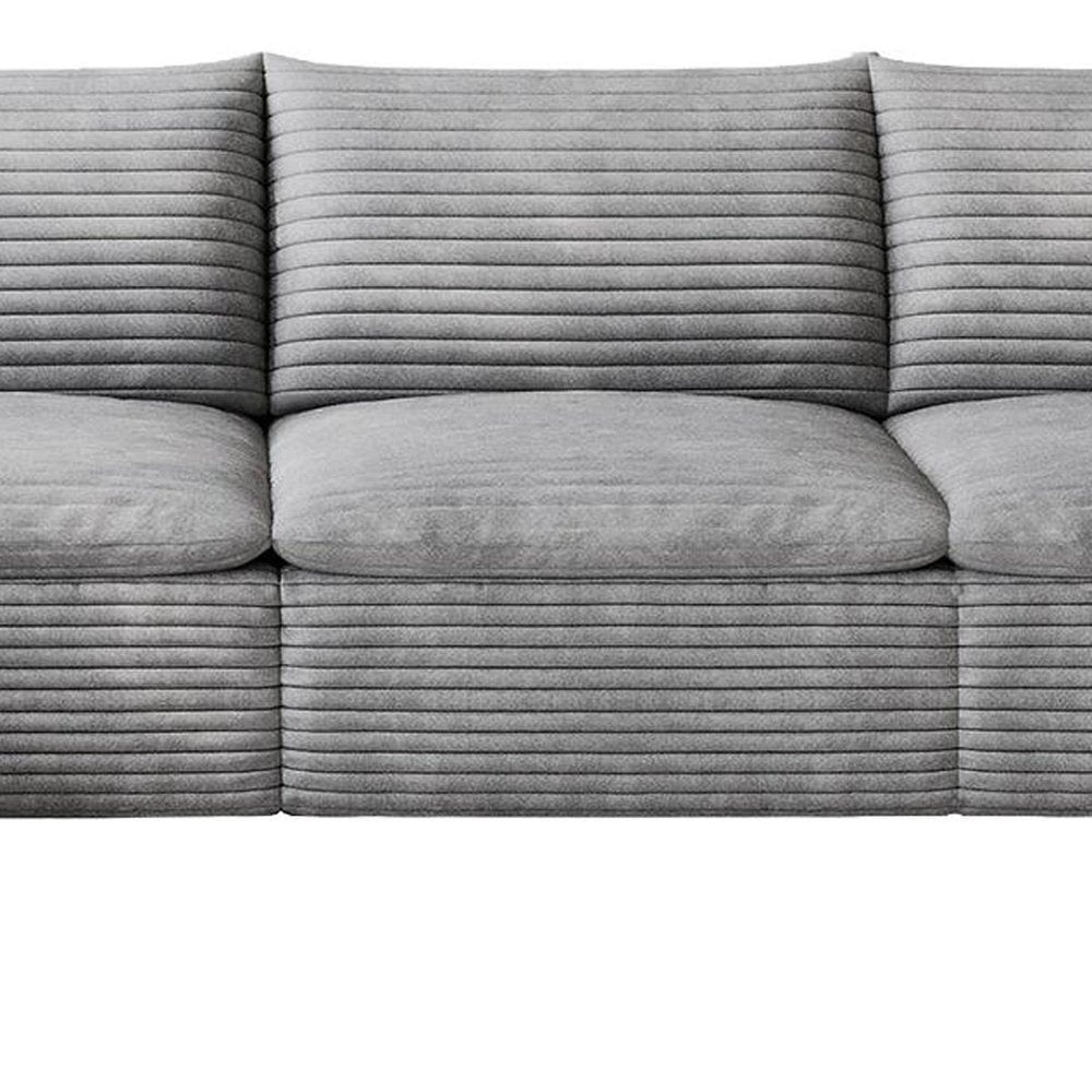 134" Gray Corduroy Modular Sofa With Ottoman And Toss Pillows