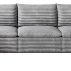 134" Gray Corduroy Modular Sofa With Ottoman And Toss Pillows