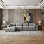 134" Gray Corduroy Modular Sofa With Ottoman And Toss Pillows