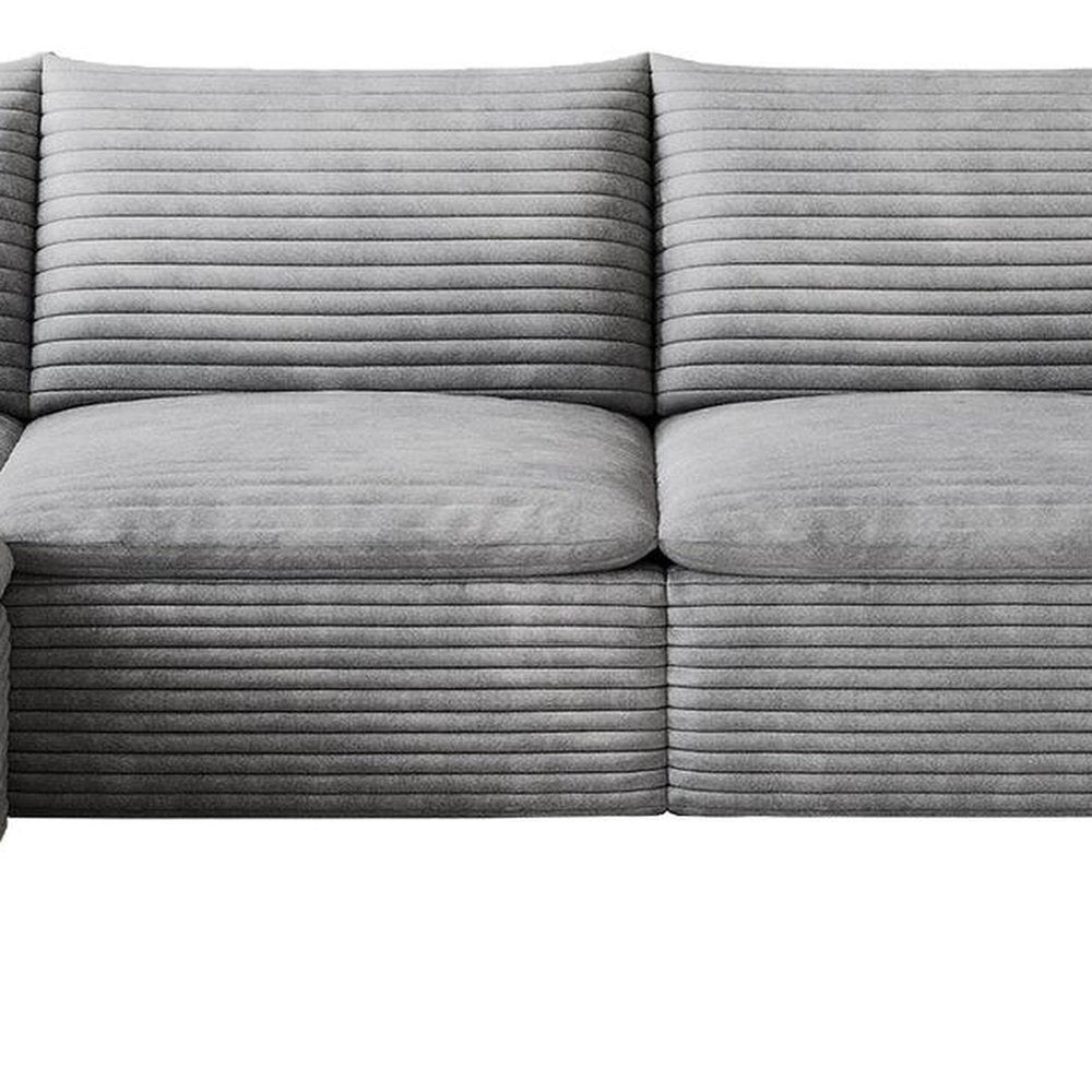 134" Gray Corduroy Modular Sofa With Ottoman And Toss Pillows