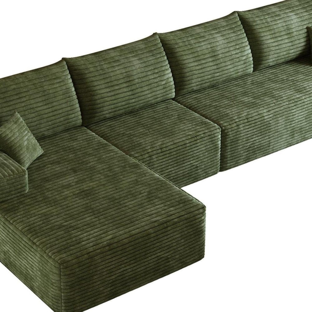 Green Corduroy Modular L Shaped Sofa and Chaise Sectional