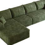 Green Corduroy Modular L Shaped Sofa and Chaise Sectional