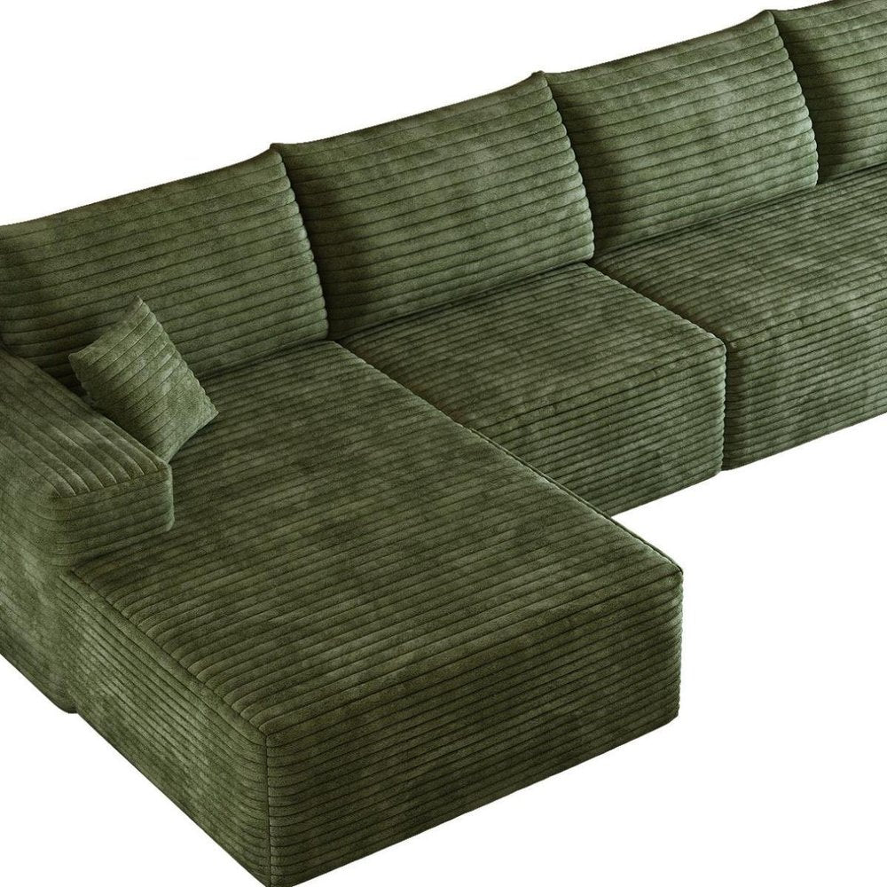 Green Corduroy Modular L Shaped Sofa and Chaise Sectional