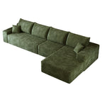 Green Corduroy Modular L Shaped Sofa and Chaise Sectional
