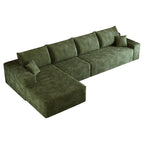 Green Corduroy Modular L Shaped Sofa and Chaise Sectional