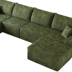 135" Black Corduroy Modular Chaise Style Sofa With Ottoman And Toss Pillows