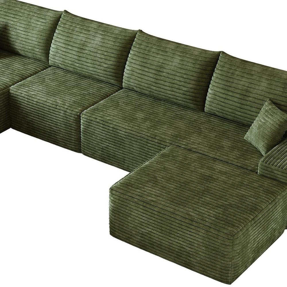 135" Black Corduroy Modular Chaise Style Sofa With Ottoman And Toss Pillows