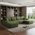 135" Black Corduroy Modular Chaise Style Sofa With Ottoman And Toss Pillows