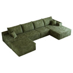 135" Black Corduroy Modular Chaise Style Sofa With Ottoman And Toss Pillows