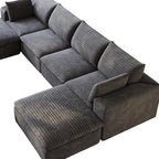 134" Dark Gray Corduroy Modular Sofa With Ottoman And Toss Pillows