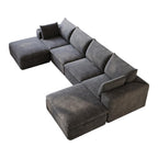 134" Dark Gray Corduroy Modular Sofa With Ottoman And Toss Pillows