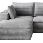102" Dark Gray Corduroy Modular Sofa With Ottoman And Toss Pillows