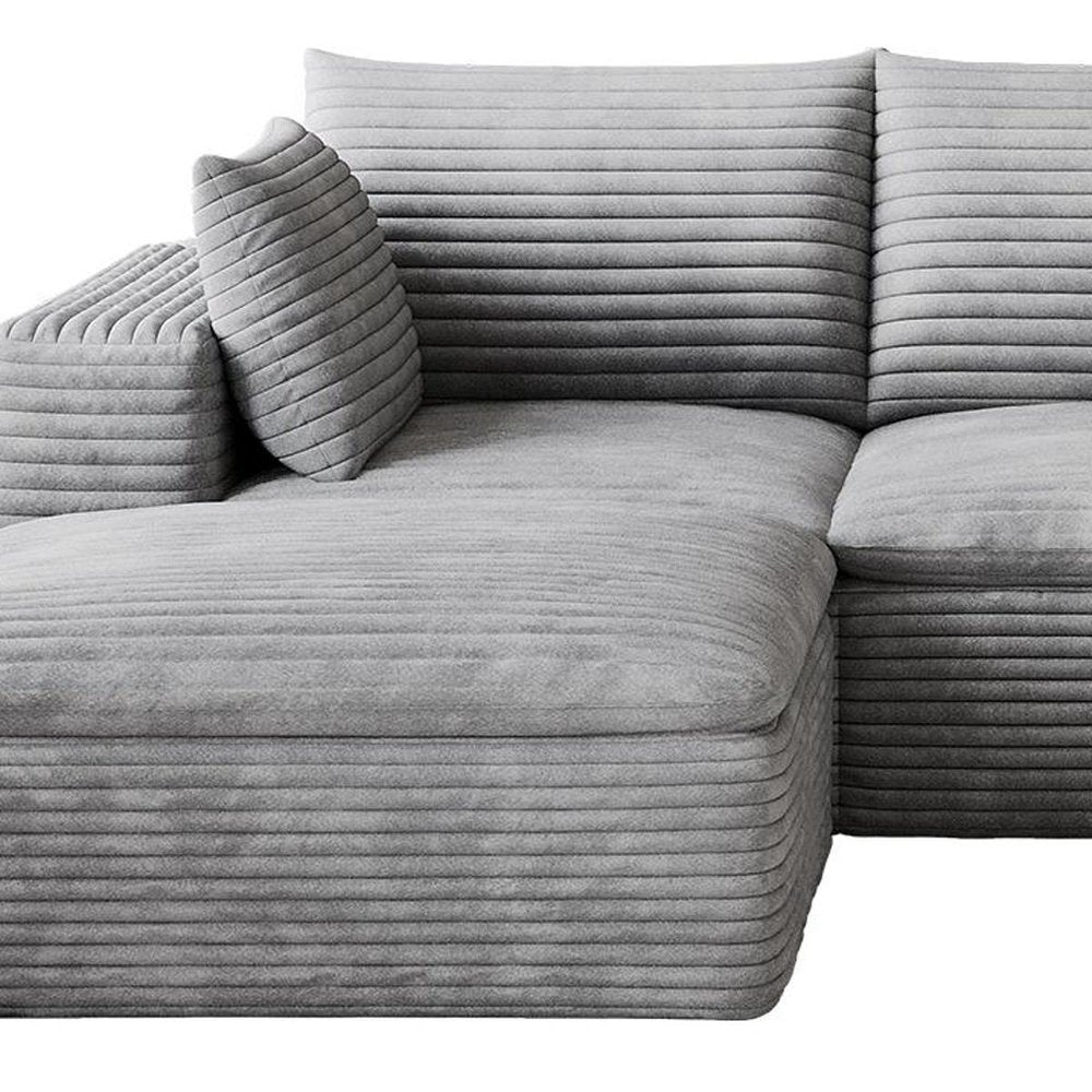 102" Dark Gray Corduroy Modular Sofa With Ottoman And Toss Pillows