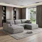 102" Dark Gray Corduroy Modular Sofa With Ottoman And Toss Pillows