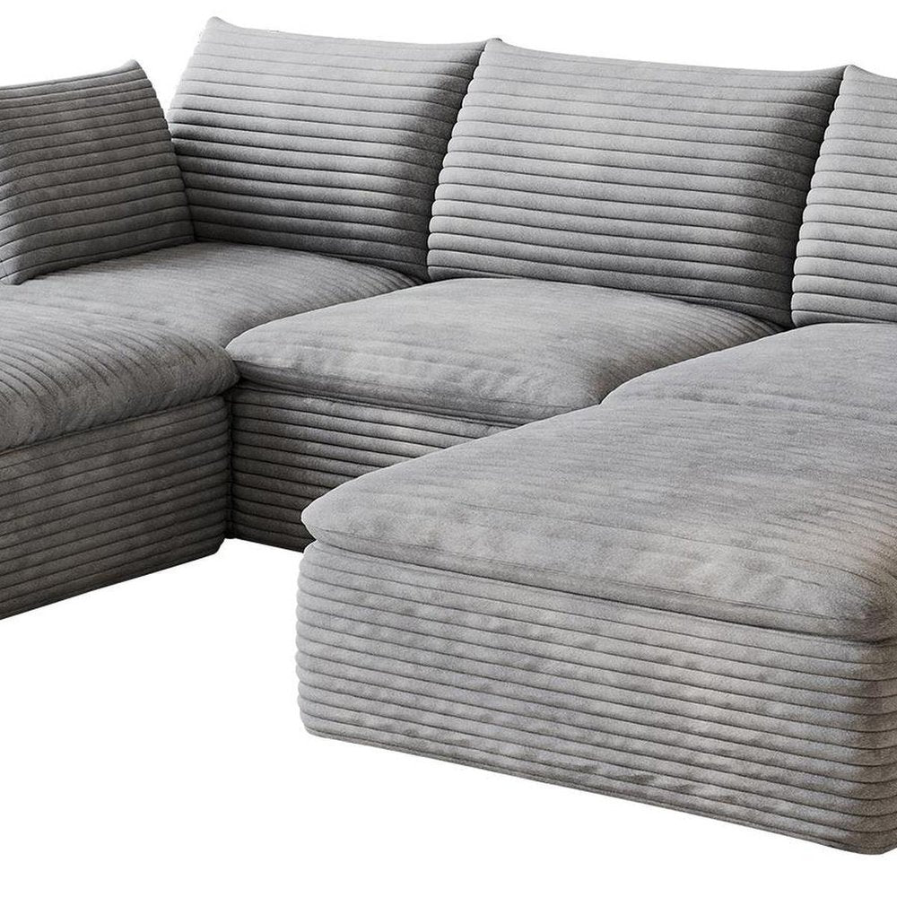 102" Dark Gray Corduroy Modular Sofa With Ottoman And Toss Pillows
