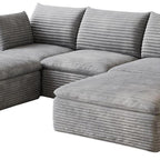 102" Dark Gray Corduroy Modular Sofa With Ottoman And Toss Pillows