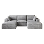 102" Dark Gray Corduroy Modular Sofa With Ottoman And Toss Pillows