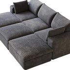 102" Dark Gray Corduroy Modular Sofa With Ottoman And Toss Pillows
