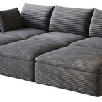 102" Dark Gray Corduroy Modular Sofa With Ottoman And Toss Pillows