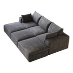 102" Dark Gray Corduroy Modular Sofa With Ottoman And Toss Pillows