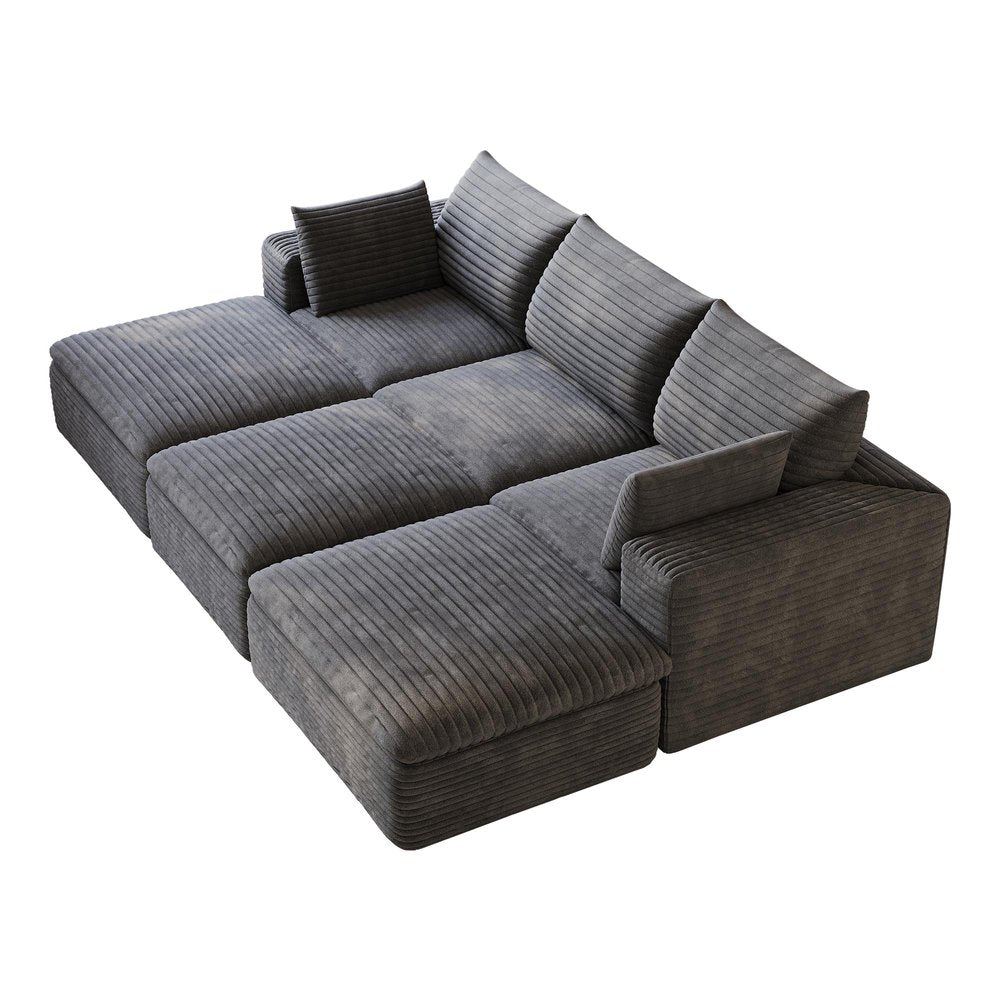102" Dark Gray Corduroy Modular Sofa With Ottoman And Toss Pillows