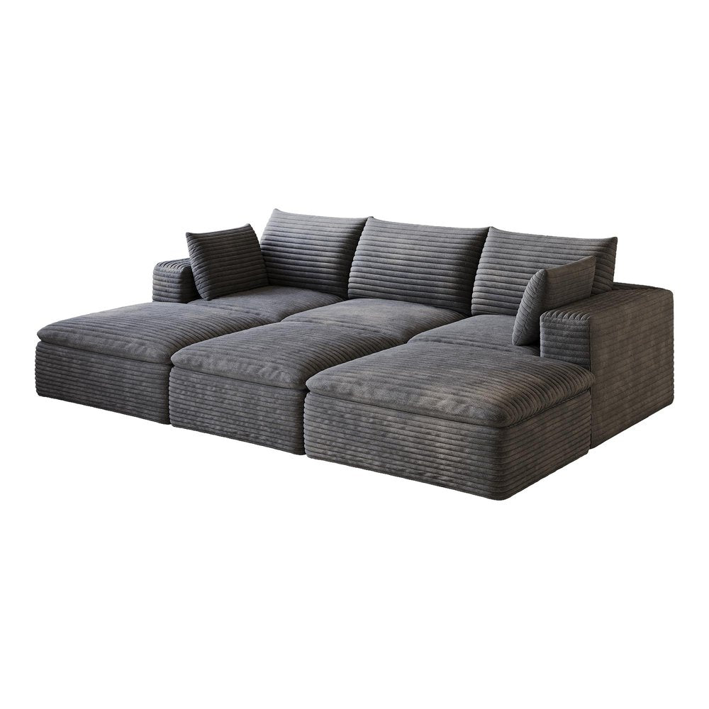 102" Dark Gray Corduroy Modular Sofa With Ottoman And Toss Pillows