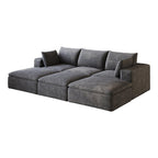 102" Dark Gray Corduroy Modular Sofa With Ottoman And Toss Pillows