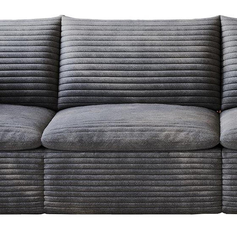 134" Gray Corduroy Modular Sofa With Toss Pillows