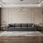134" Gray Corduroy Modular Sofa With Toss Pillows