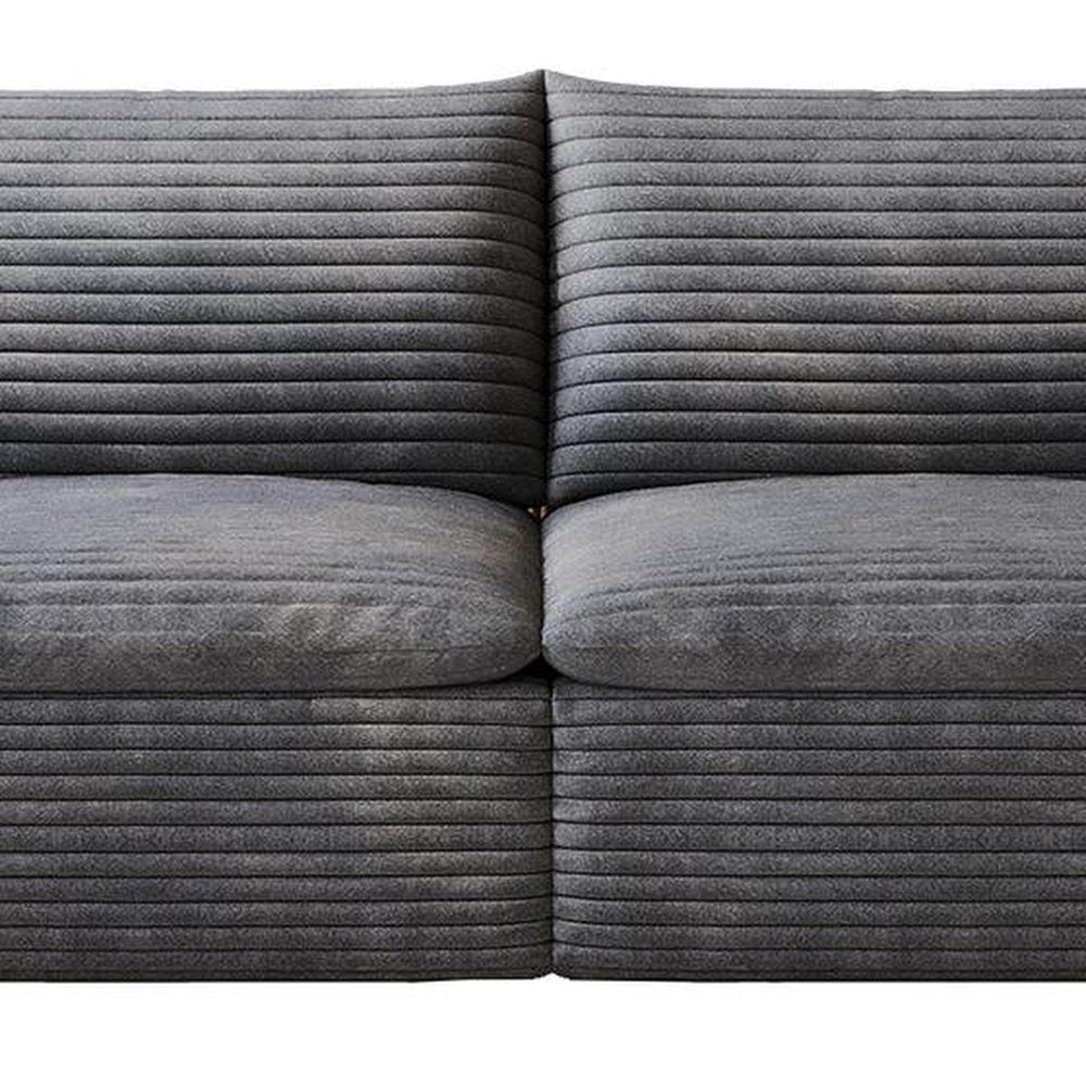 134" Gray Corduroy Modular Sofa With Toss Pillows