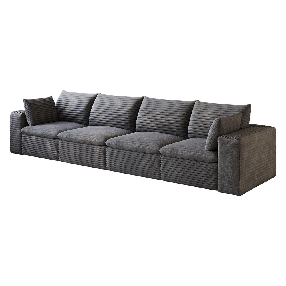 134" Gray Corduroy Modular Sofa With Toss Pillows