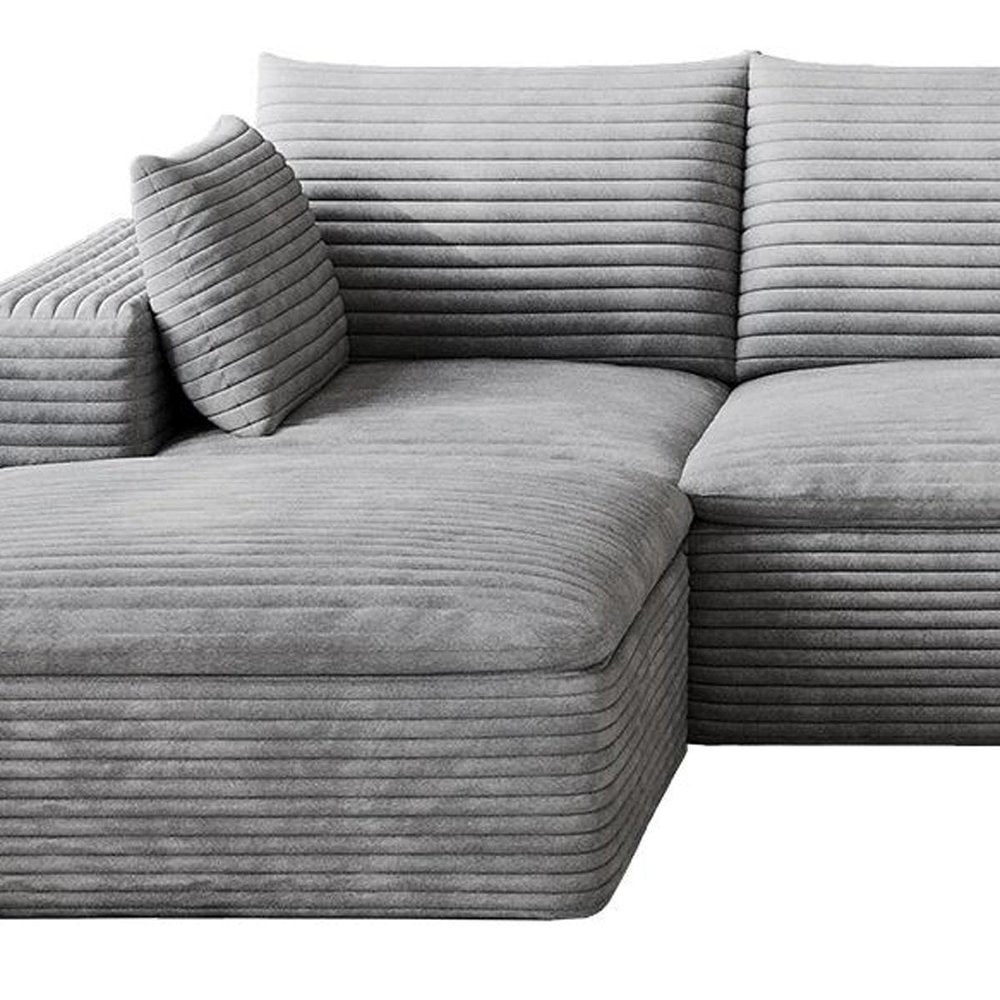 134" Gray Corduroy Modular Sofa With Ottoman And Toss Pillows