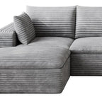 134" Gray Corduroy Modular Sofa With Ottoman And Toss Pillows