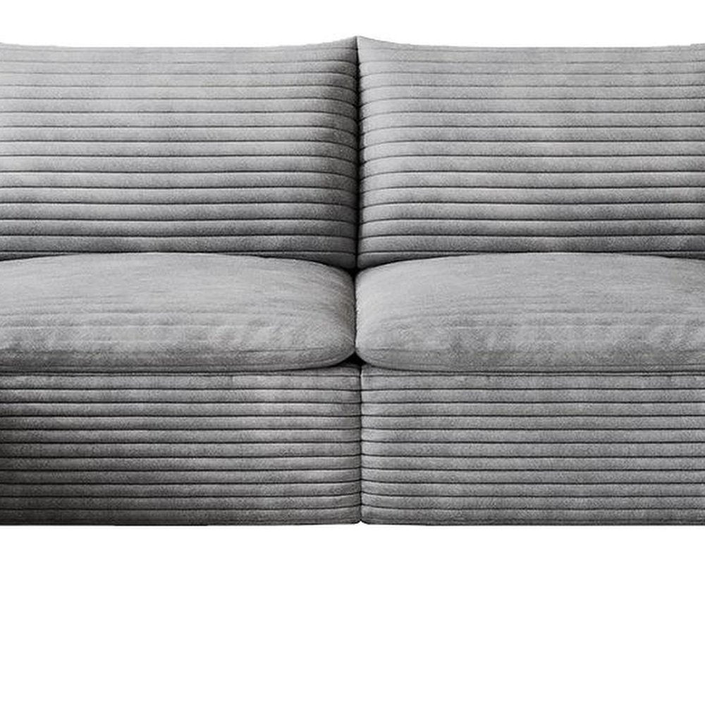 134" Gray Corduroy Modular Sofa With Ottoman And Toss Pillows