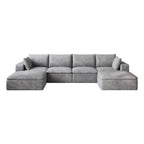 134" Gray Corduroy Modular Sofa With Ottoman And Toss Pillows