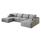 134" Gray Corduroy Modular Sofa With Ottoman And Toss Pillows