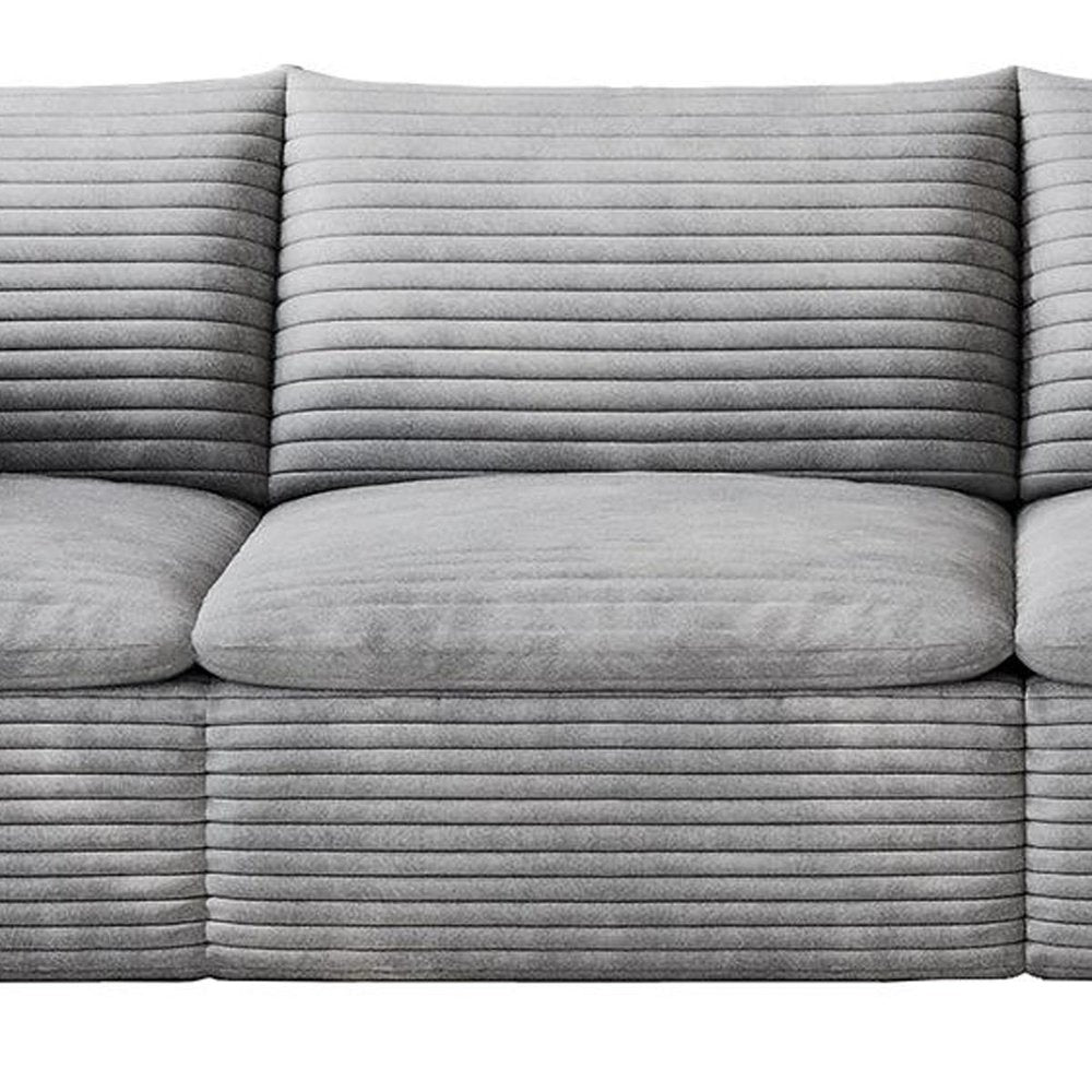134" Gray Corduroy Modular Sofa With Toss Pillows