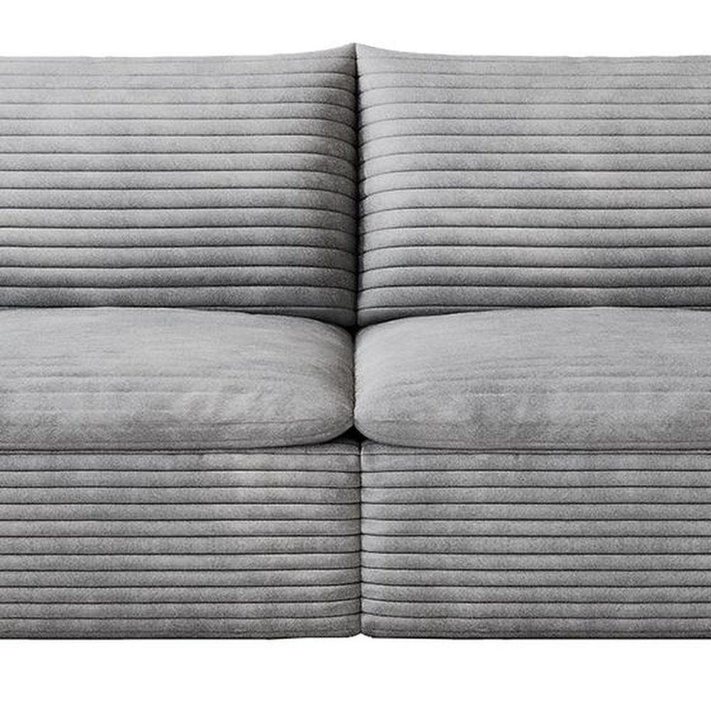 134" Gray Corduroy Modular Sofa With Toss Pillows