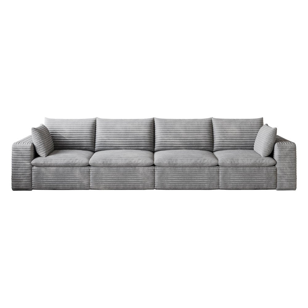 134" Gray Corduroy Modular Sofa With Toss Pillows