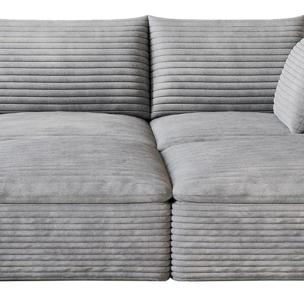 102" Gray Corduroy Modular Sofa With Ottoman And Toss Pillows