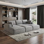 102" Gray Corduroy Modular Sofa With Ottoman And Toss Pillows