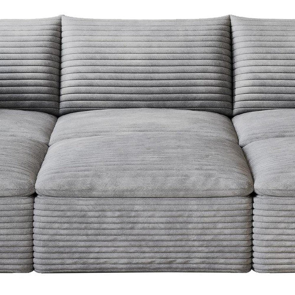 102" Gray Corduroy Modular Sofa With Ottoman And Toss Pillows