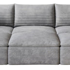 102" Gray Corduroy Modular Sofa With Ottoman And Toss Pillows